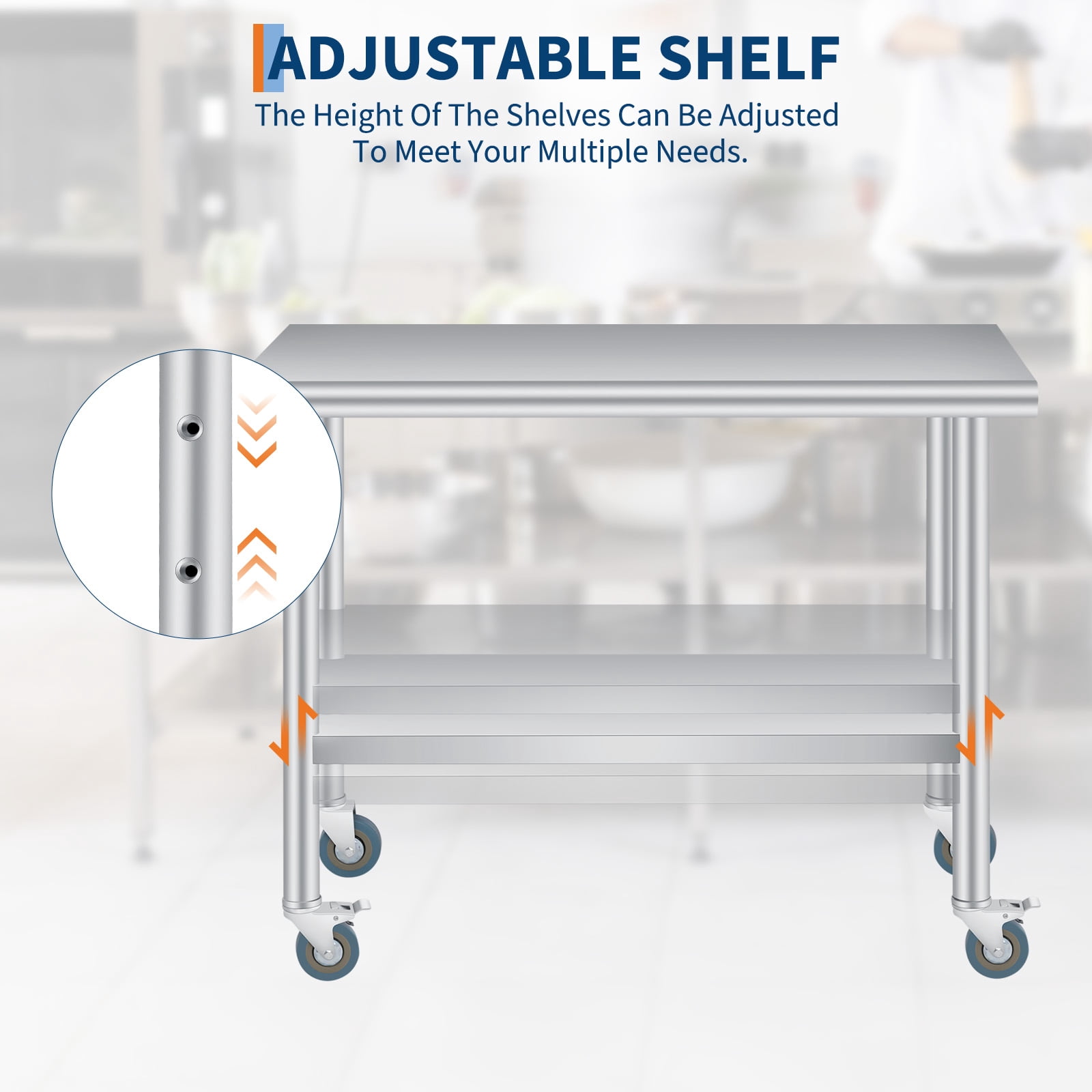 Commercial Grade Stainless Steel Outdoor Prep Table with Backsplash – Adjustable Undershelf, Caster Wheels – Heavy Duty Kitchen Storage Work Table for Patio, Restaurant – 24 x 48 Inch