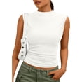 thumbnail image 5 of Stichou Women's Sleeveless Tops Ribbed Mock Neck Tank Top Slim Fitted Ruched Basic Layering Shirts 2026 Summer Spring Going Out Y2k Clothes White XL, 5 of 5