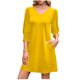 thumbnail image 3 of TaTaai Women's Solid Color V-Neck Three Quarter Sleeve Dress Casual Fashion Elastic Cuffs Soft Comfortable Polyester Fabric Versatile Midi Dress for Spring Summer Daily Dating Party Work Gift, 3 of 6