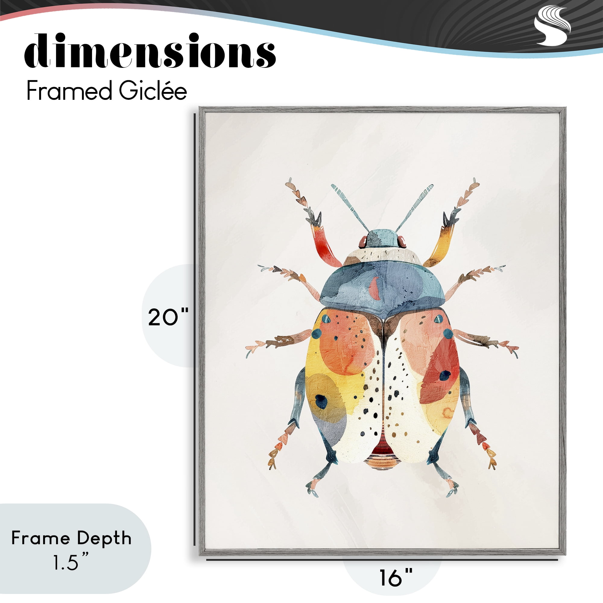 Stupell Industries Boho Colorful Beetle Gray Framed Giclee Art, design by Kim Allen