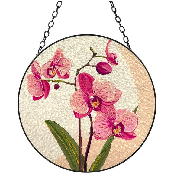 Orchid Flower Stained Glass Suncatcher Colored Handmade Window Hangings Glass Suncatcher Crafts Kits for Indoor Garden Christmas Decor and Memorial 16x16cm(3)