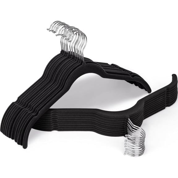 Black Velvet Hangers 10 Pack, Non-Slip Felt Hangers with Shoulder Notches, Slim Space Saving Clothes Hangers with 360°Swivel Hook for Shirts Heavy Coats Clothes Dresses Closet (Black)