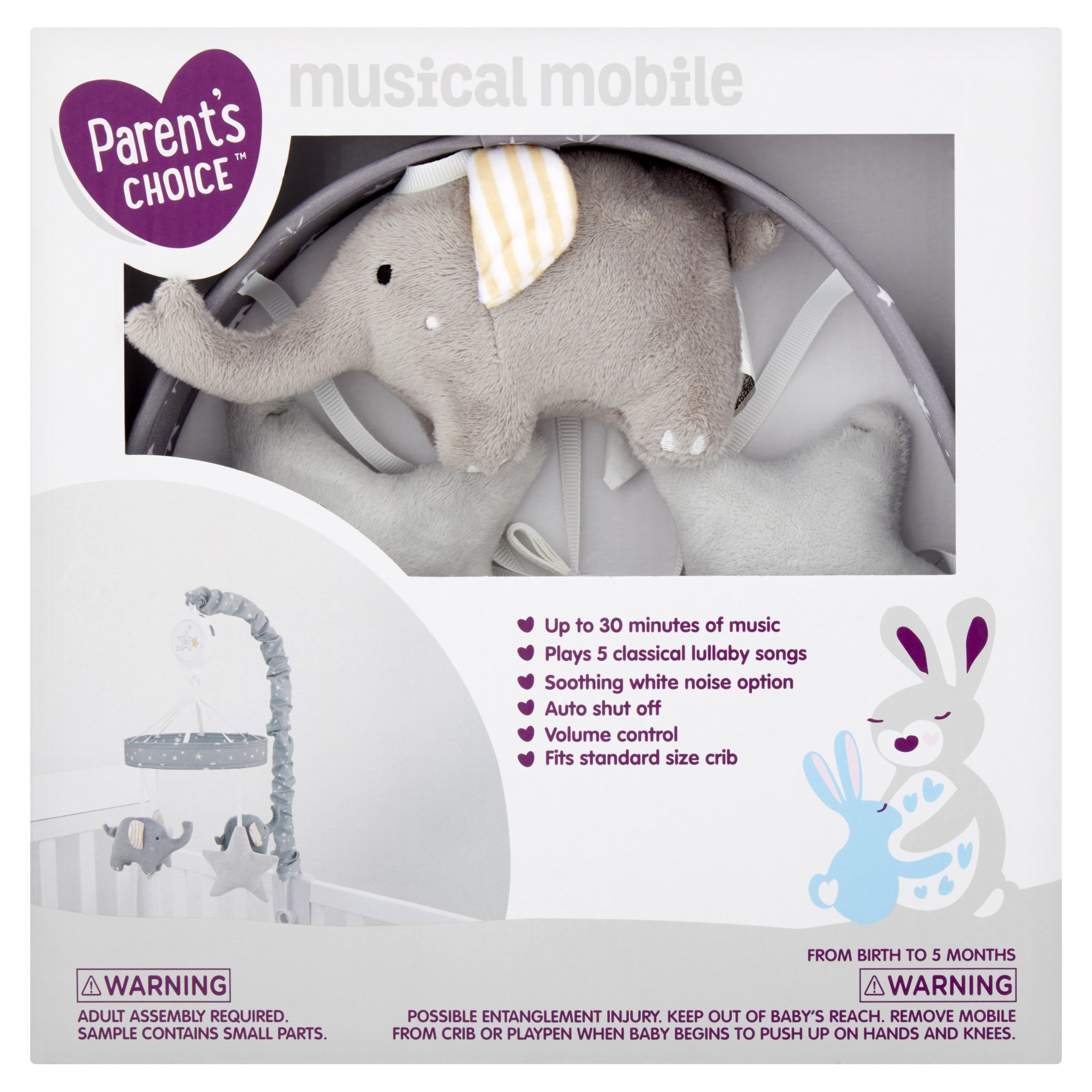 Parent S Choice Goodnight Grey White Stars And Elephants Nursery Musical Mobile Walmart Com Walmart Com