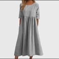 thumbnail image 5 of Elegant Dress O-Neck Half Sleeve Cotton Hemp Pleated Dress 2023 New Summer Women's Casual Loose Comfortable Vintage Long Dress, 5 of 5