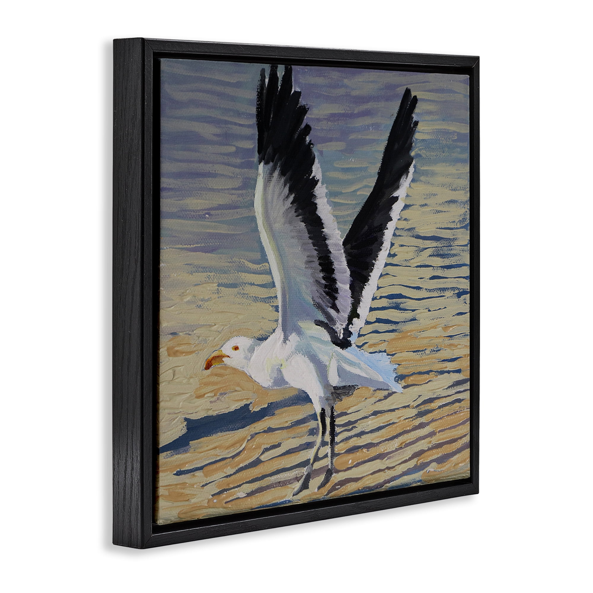Stupell Industries Seagull Taking Flight Black Framed Floater Canvas Wall Art, design by Violeta Vollmer