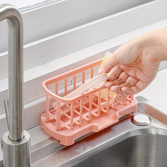 Oleegame 1PC Shower Soap Dish With Hook Household Rag Rack Kitchen Supplies Table Top Cleaning Rack Sink Storage Rack Household Large Sponge Storage Rack Red