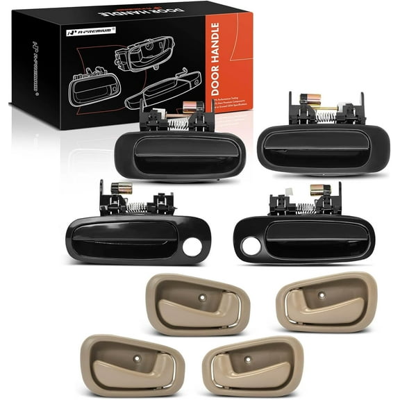 A-Premium - Interior & Exterior Door Handles - Black & Beige - Compatible with Toyota Corolla & Chevy Prizm 1998 1999 2000 2001 2002 - Pack of 8, Front and Rear Driver and Passenger Side