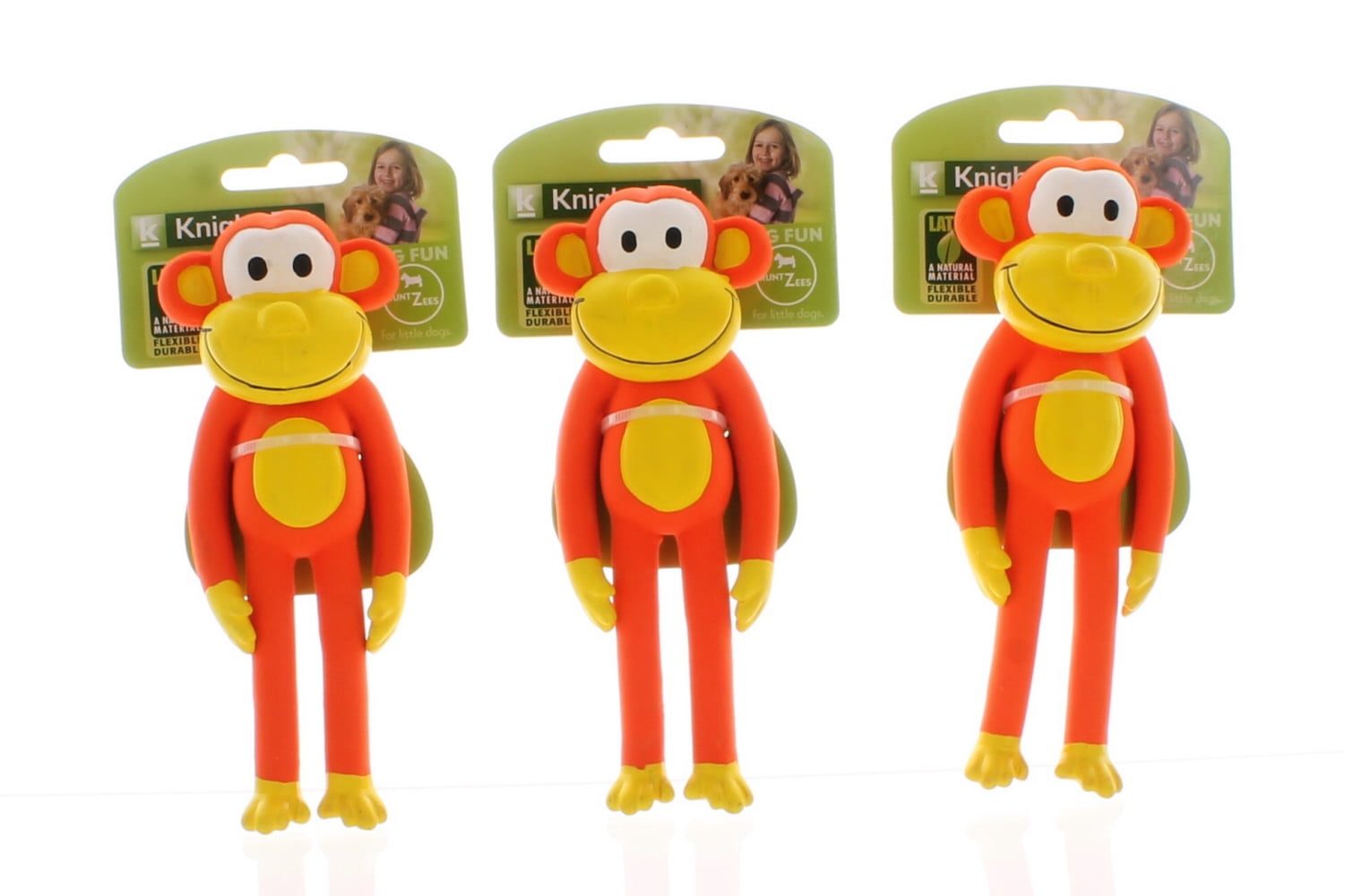 3 Knight Pet Small Orange Monkey Dog Toys Runtzees Flexible Latex Pet