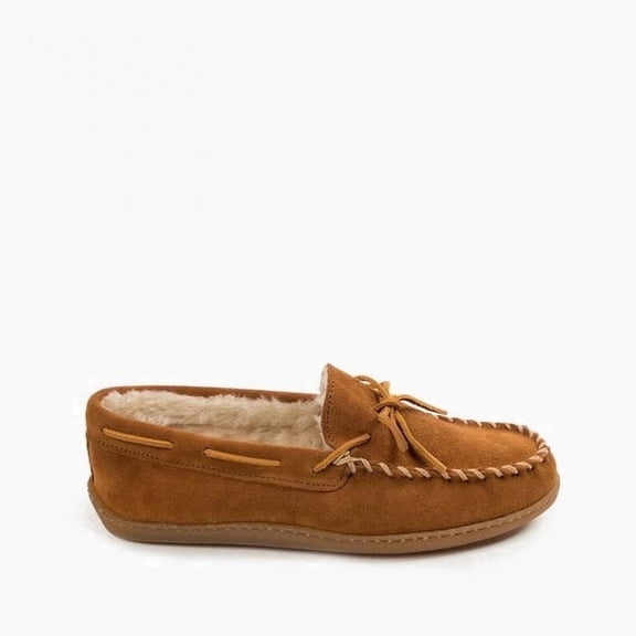 Minnetonka Men's Pile Lined Moccasin Slippers with Hard Soles, Brown 12