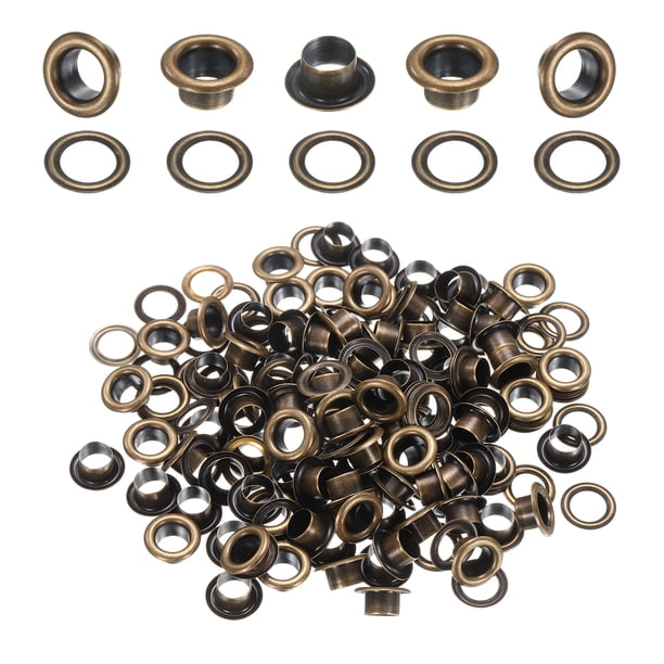 Uxcell 50Set Ojales de Latón 6mm 1/4 Pulgada Kit de Ojales con Arandelas para Tela, Cortinas, Lonas, Cinturones de Cuero, Zapatos, Bolsas DIY, Marrón
