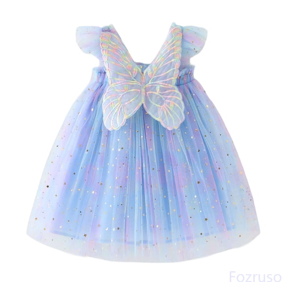 Fozruso Princess Dresses for Girls Toddler Girls Fly Sleeve Star Moon Sequin Dress Rainbow Dance Party Dresses Clothes Sizes 2-3 Years
