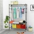 thumbnail image 2 of Heavy Duty Clothes Rack, Adjustable Rolling Garment Rack with Shelves, Freestanding Wardrobe Rack 1 Clothes Hanging Bar, 3 tired Wire Shelving, 4 Hanger Hooks - Hold Up to 400Lbs (Black, 1Rod 4Hook), 2 of 7