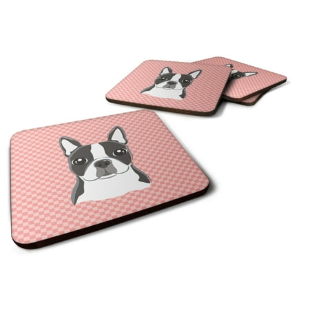 

Carolines Treasures BB1203FC Checkerboard Pink Boston Terrier Foam Coaster Set of 4 3 1/2 x 3 1/2 multicolor