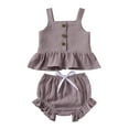 thumbnail image 1 of Newborn Baby Girls Button Sleeveless Crop Tops + Mini Shorts Outfits 2pcs Clothing Set, 1 of 10