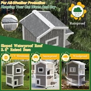 PETSCOSSET Outdoor Cat House, Two-Story Wooden Feral Cat Shelter with Openable Roof, Escape Door