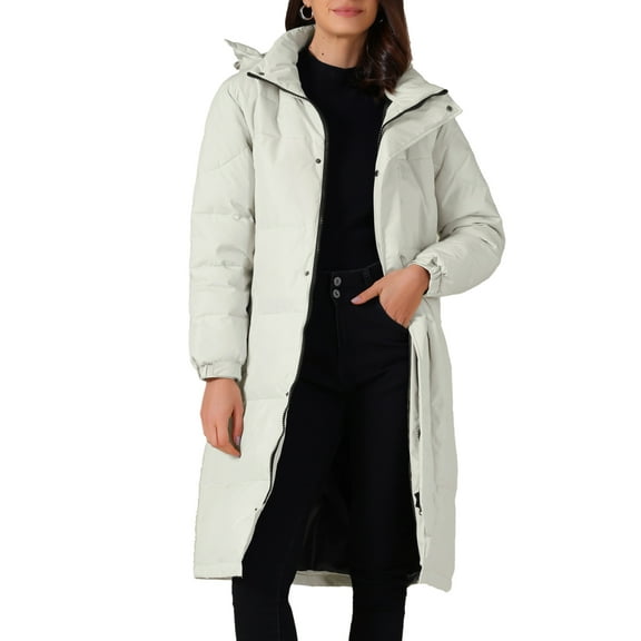INSPIRE CHIC Women's Winter Thicken Puffer Coat Warm Parka Down Jacket Hooded Outwear Long Padded Jacket S White