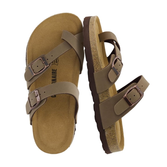 Cushionaire Luna Kids Sandals, Supportive Cork Footbed Slides for Kids, Boys and Girls with Adjustable Buckles and Comfortable Fit