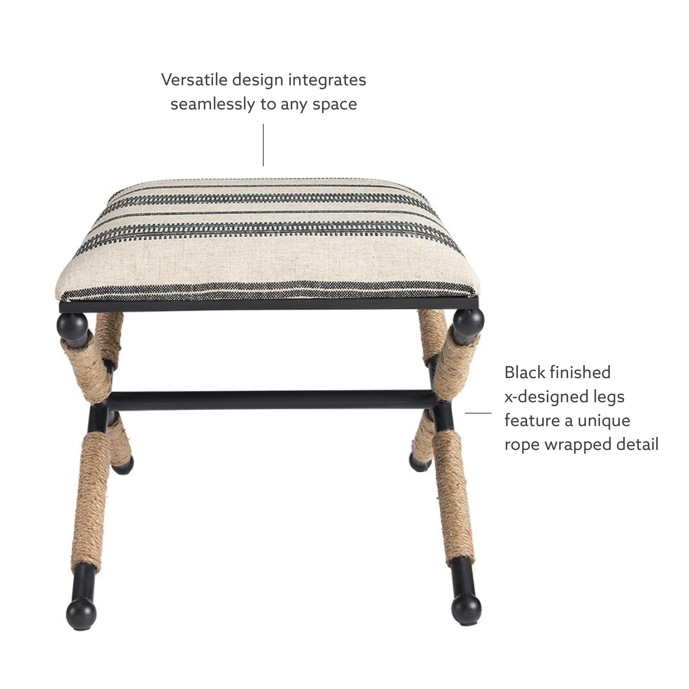 Linon Brewster Indoor Stool Ottoman, Black and Neutral