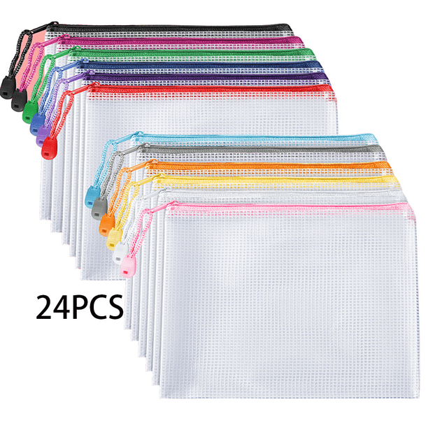 EOOUT 24pcs Mesh Zipper Pouch Zipper Bags Puzzle Bag for Organizing Storage Letter Size A4 Size Zipper File Bags for School Board Games and Office Sup