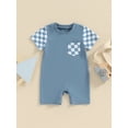 thumbnail image 3 of Musuos Newborn Baby Summer Romper 3M 6M 12M 18M Plaid Print Patchwork Short Sleeve Jumpsuit for Boy Girls Cute Clothes, 3 of 9
