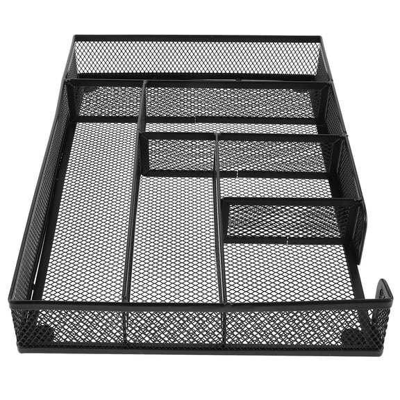 HOOWIFFY Black Metal Mesh Desk Organizer with 6 Compartments, Office and Home Storage for Desk Supplies and Accessories