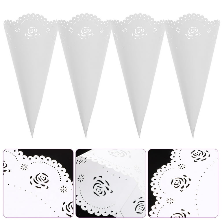 20pcs Hollow Confetti Holders Craft Paper Petal Cones for Wedding Party Storage (White), Size: 14*14 cm