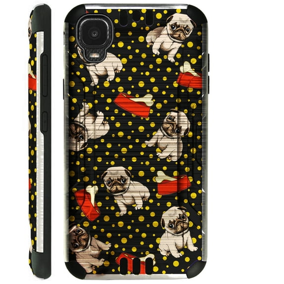 Compatible with TCL A3 Brushed Metal Texture Hybrid Silver Guard Phone Case Cover (Pug Bone)