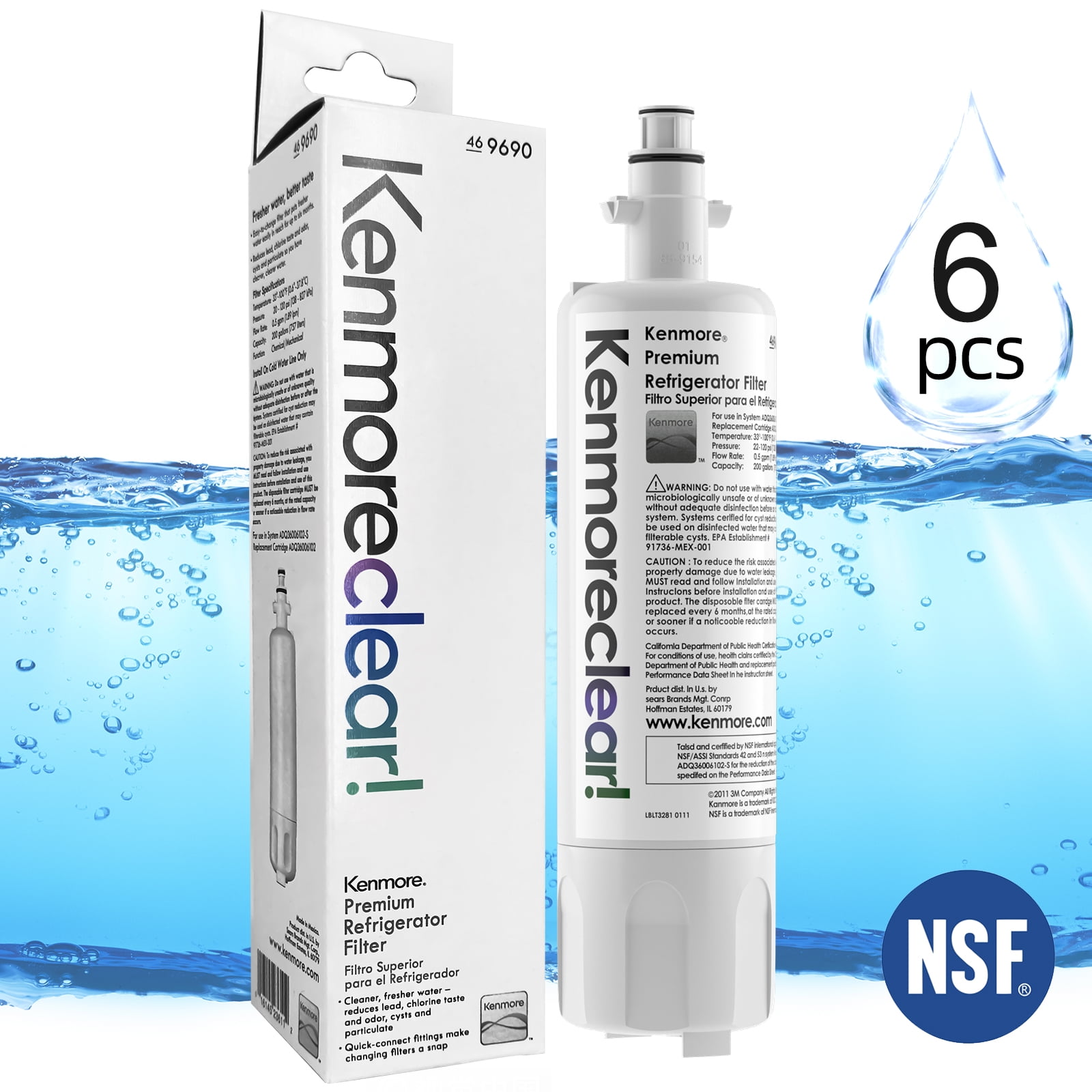 6 PCS Kenmore 469690 Fridge Water Filter Replacement Compatible with