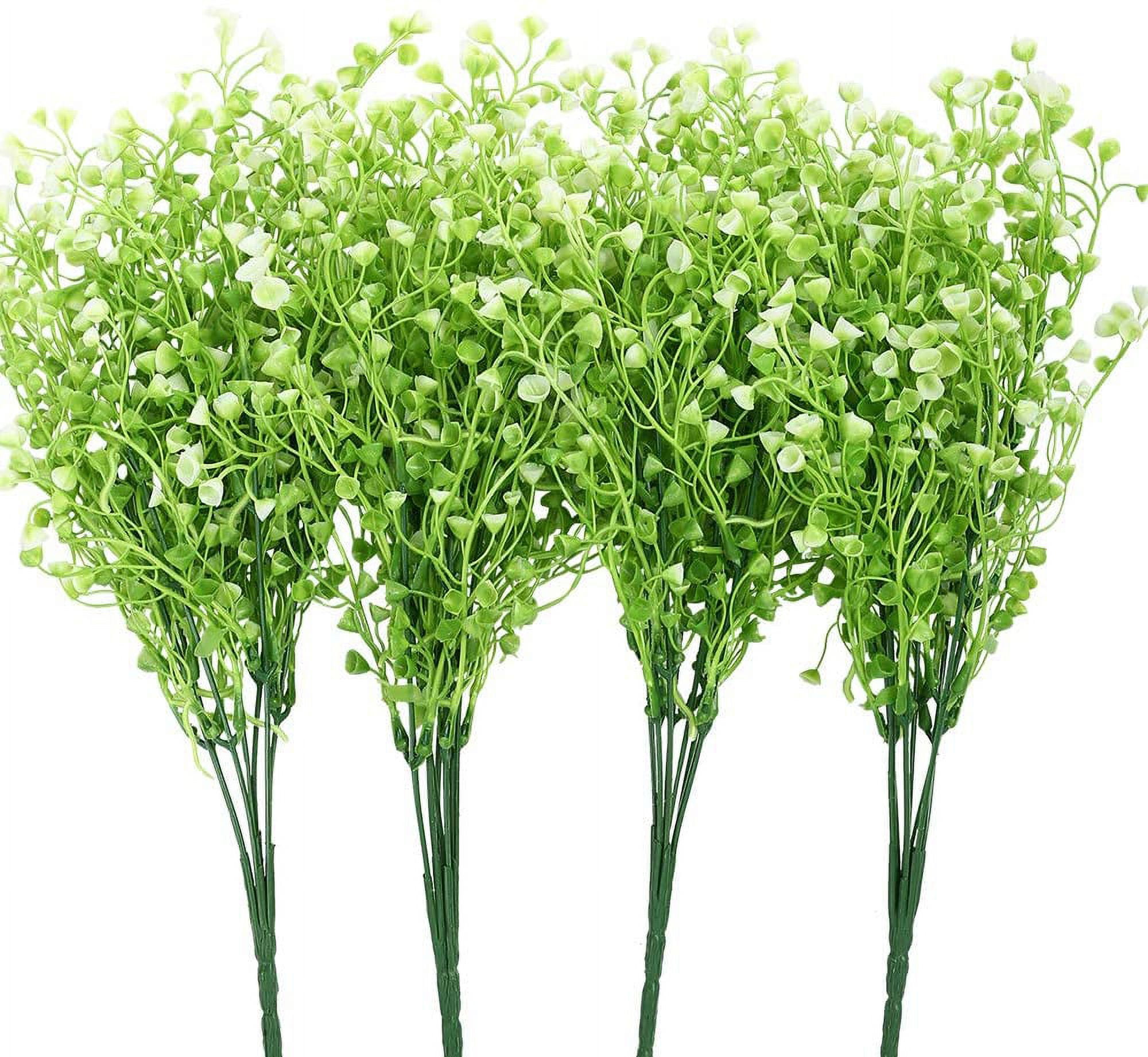 Artificial Shrubs Bushes 4 Pack Fake Outdoor UV Resistant Plants Flowers, Faux Plastic Bell Leaves Greenery for Indoor Outside Hanging Planter Home Office Wedding Farmhouse Decor (Purple)