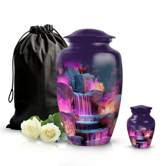 SABURIAL Waterfall Urn - Perfect Tribute Urn For Adult Male & Female Ash - Beautiful Handcrafted Memorial Cremation Urns For Ash - Adult Urns - Combo - 10 Inch Large & 3 Inch