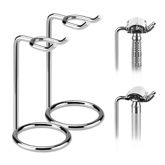 Linkidea 2 Pack Stainless Steel Safety Razor Stand, Brush Shaving Holder, Deluxe Men's Shaving Holder Base, Brush and Razor Holder Stand with Non-Slip Base (1 Prong)