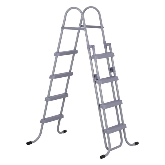 KFFKFF 4-Step Steel A-Frame Pool Ladder, Designed for Above-Ground Pools with 52-Inch Walls, 300 lbs Weight Capacity, Non-Slip Wide Steps for Safe Entry and Exit, Easy to Assemble, Outdoor Use, Gray