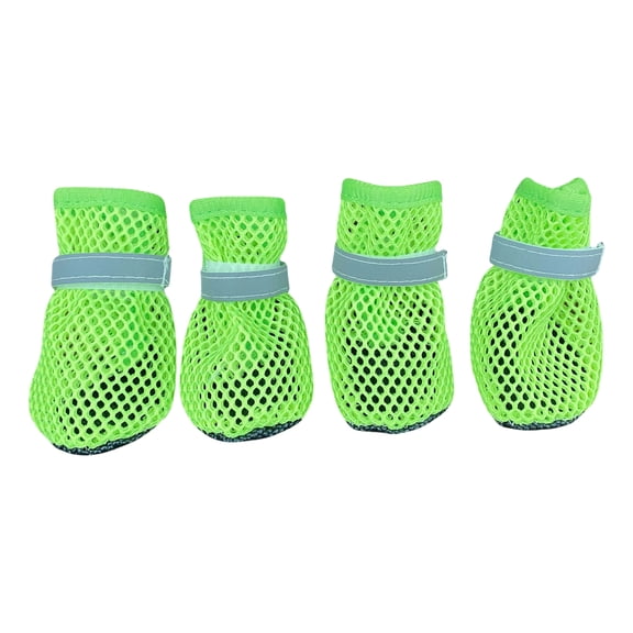 Dog Shoes Breathable Non Slip 4 Packs Green Soft Sole Wear Resistant Dog Booties Paw Protector with Reflective Strap for Small Dogs Indoor Walking Outdoor Hiking Hot Pavement