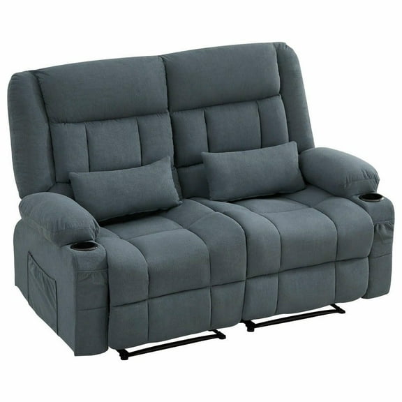 Resenkos Two-Person Recliner Loveseat with Manual Recline and Cup Holders - Blue