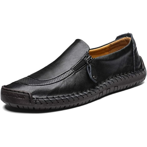 Men Casual Leather Loafers Summer Walking Shoes Fashionable Boat Moccasins Slip on Comfortable Driving Footwear Black 11 US
