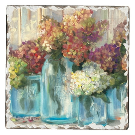 

Absorbent Stone Tumbled Tile Coasters Hydrangeas in Jars Set of 4