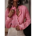 thumbnail image 5 of Endives Womens Button Down Blouse Plaid V Neck Casual Long Sleeve Tops Work Checkered Shirt Trendy Spring Outfit, 5 of 6