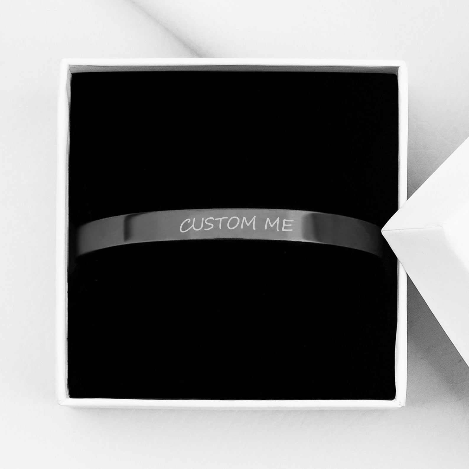 Anvia Custom Gift for Him Personalized Engraving Stainless Steel Matching His and Hers Cuff Bangle Free Engraving Bracelet with Gift Box Ships Next Day! [M-Black | W- Silver]