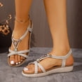 thumbnail image 4 of Rokment Boho Beach Memory Foam Wedges Dress Sandals for Women Comfortable Fashion Casual Leather Platform Low Heels Slingback Walking Summer Vacation Shoes Beige Size 6, 4 of 9