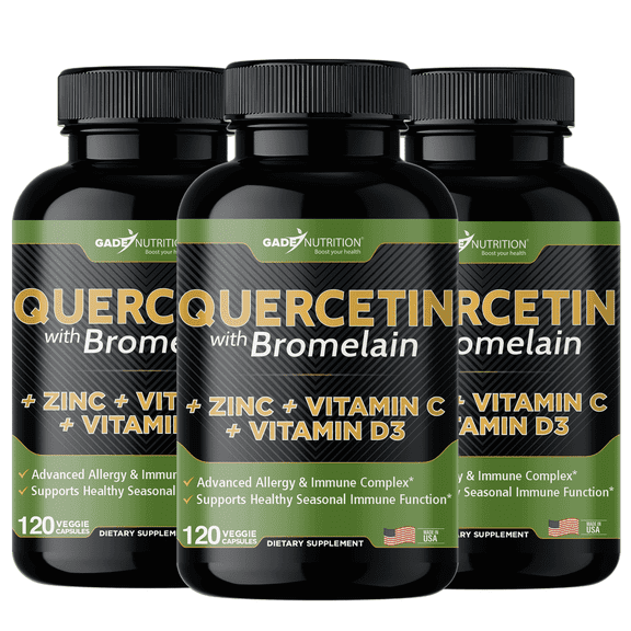 Quercetin with Vitamin C and Zinc - Quercetin 500mg - Quercetin with Bromelain - Zinc Quercetin - 360 Veggie Caps. Daily Supplement with Vitamin D3 (Non-GMO, Gluten-Free, Vegan) 6 Month Supply
