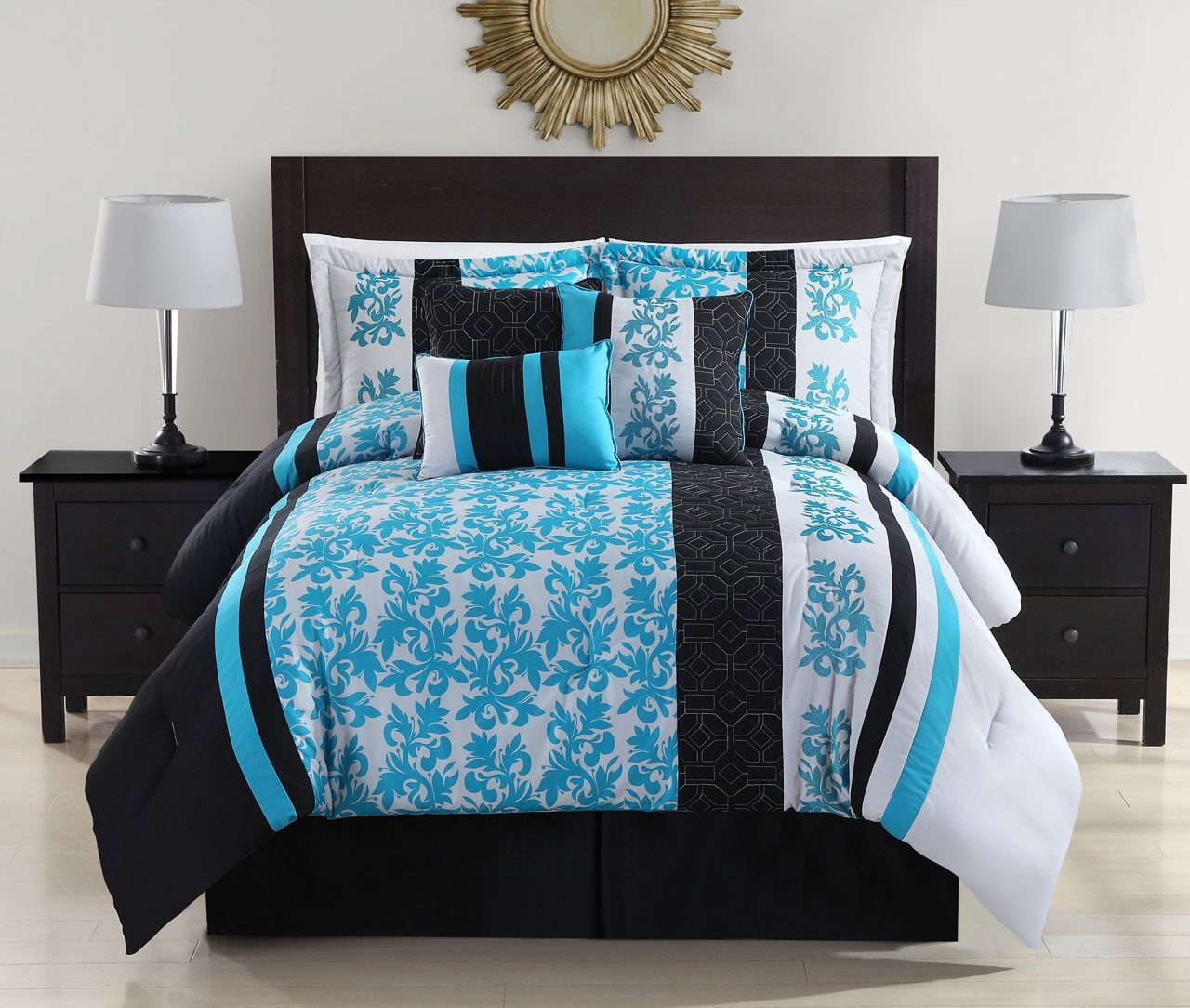 11 Piece Kara Turquoise Black Bed In A Bag Set Walmart Com