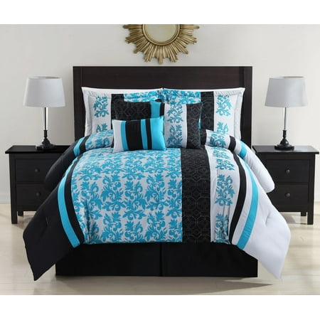 7 Piece Kara Turquoise Black Comforter Set Walmart Com