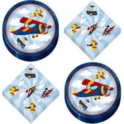 Airplane Party Supplies - Sky Flyer Round Paper Dessert Plates and Beverage Napkins (16 Plates & Napkins)