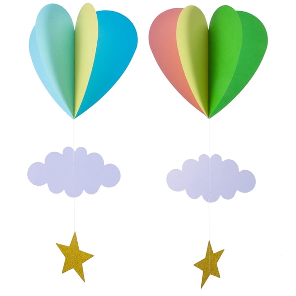 KAKOWELY 2 piezas de decoración de papel colgante en forma de corazón 3D con estrella y nube, guirnalda de papel para fiesta