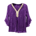 thumbnail image 3 of Oksale Ruffle 3/4 Sleeve Blouses for Women Sparkling Sequin Tops Sexy Deep V Neck Fall Shirts for Formal Wedding 2025 Purple L, 3 of 9