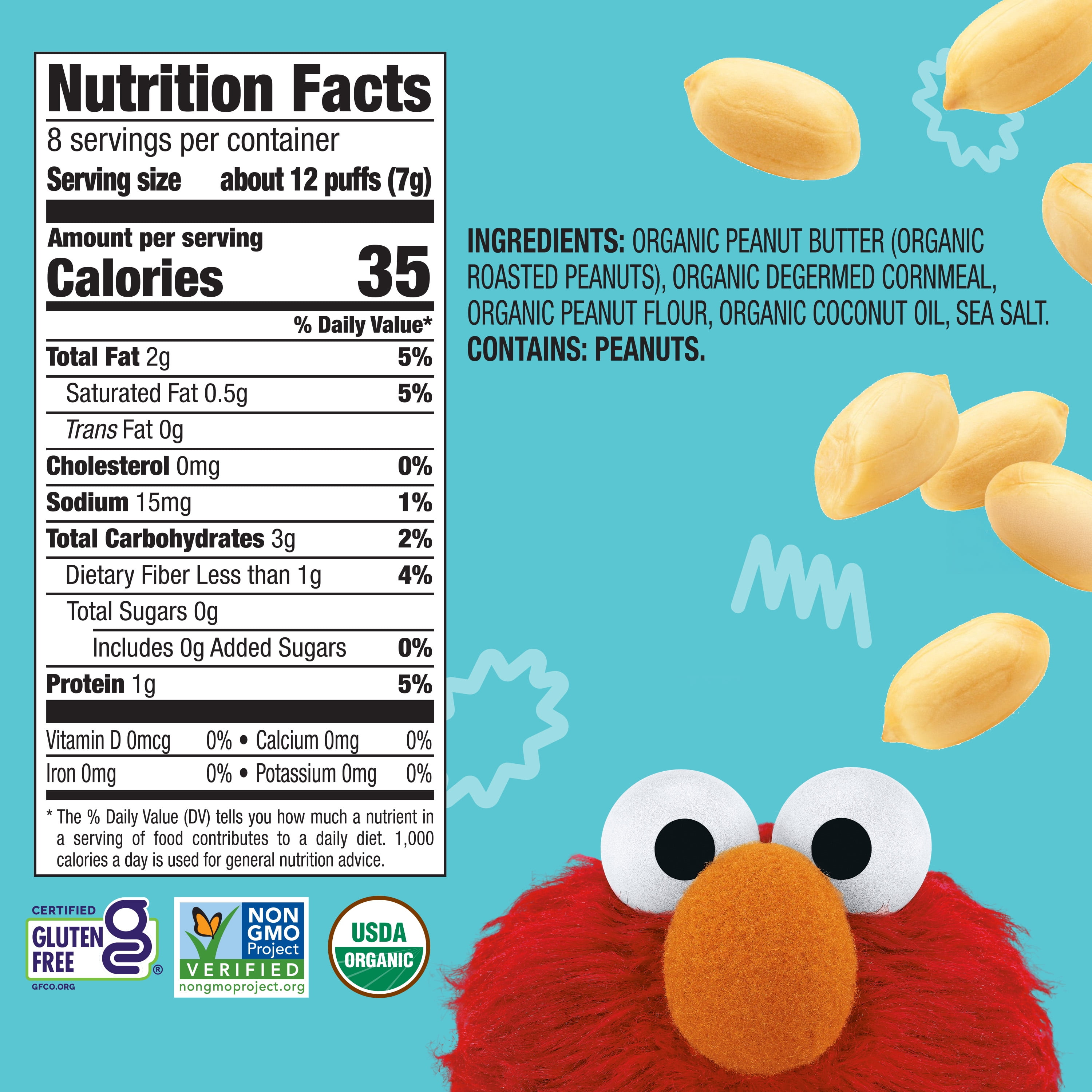 Earth's Best Organic Toddler Snacks, Peanut Butter Baked Corn Puffs, 2.5 oz Bag