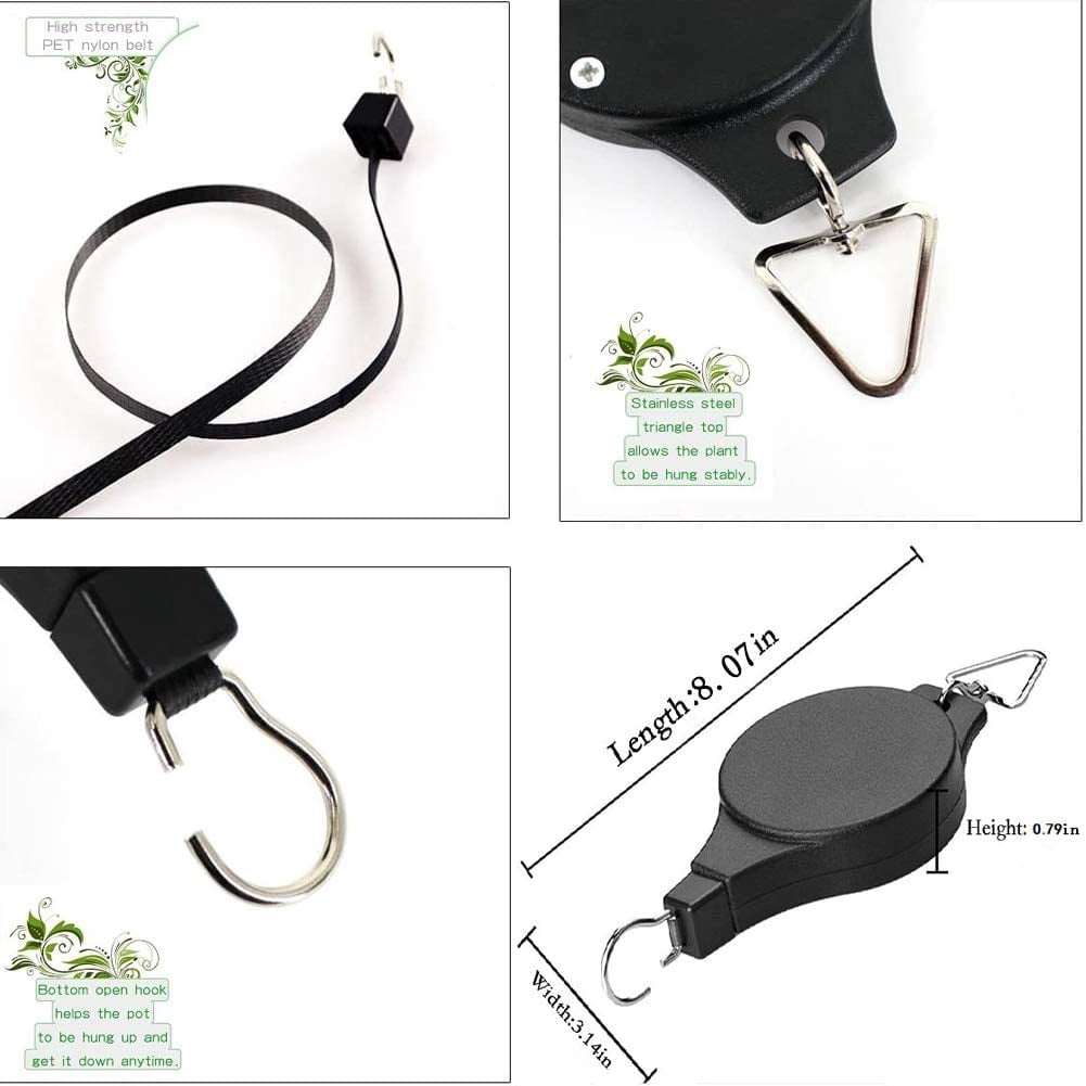 Adjustable Plant Pulley Retractable Hanging Planters Flower Basket Hook Hanger for Gardening Pot and Outdoor Birds Feeders in Different Height Lower and Raise Pack of 3 Pieces
