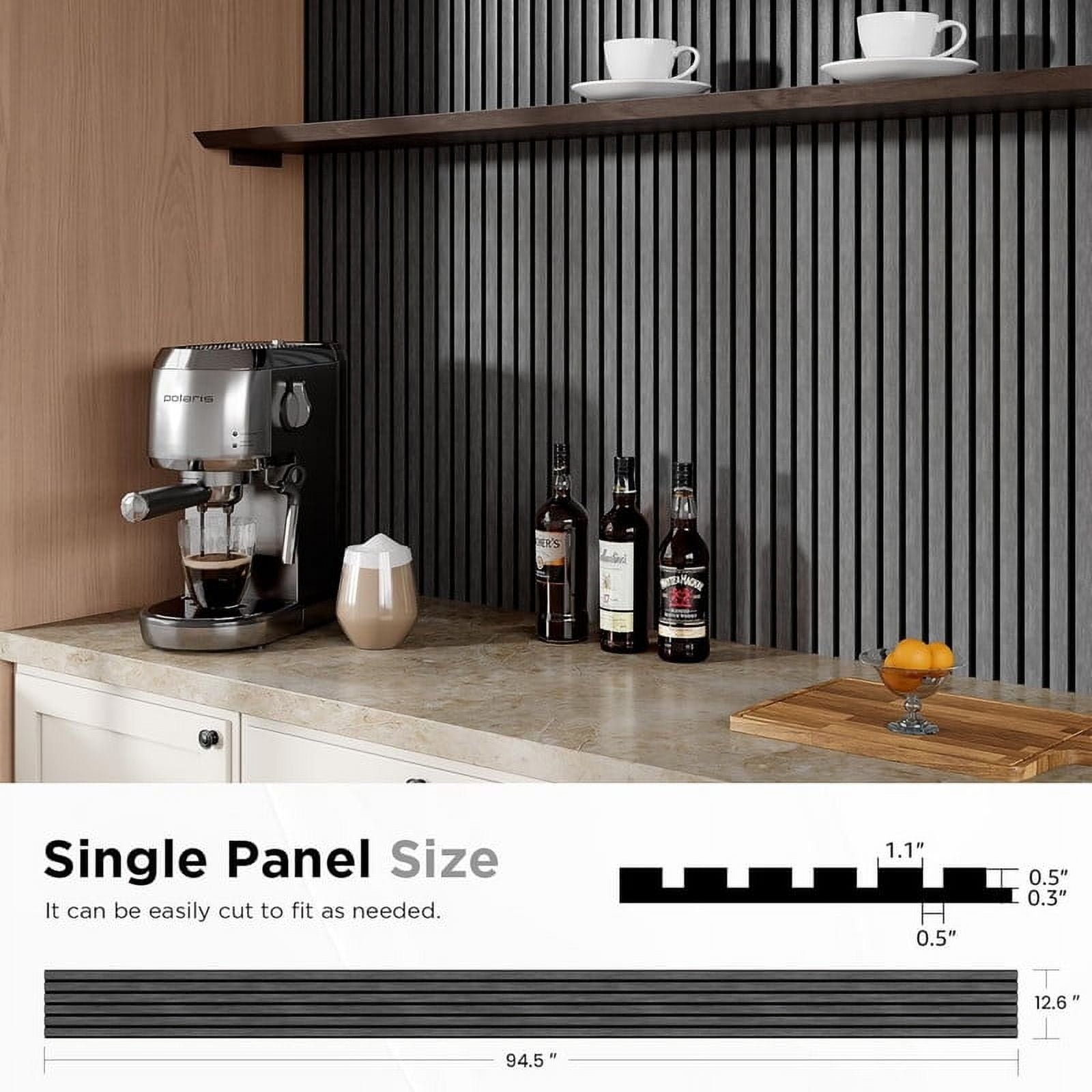 Easy4Home 4Pcs Wood Slat Acoustic Panels 94.5" x 12.6" Soundproof Wall Panels,Dark Gray