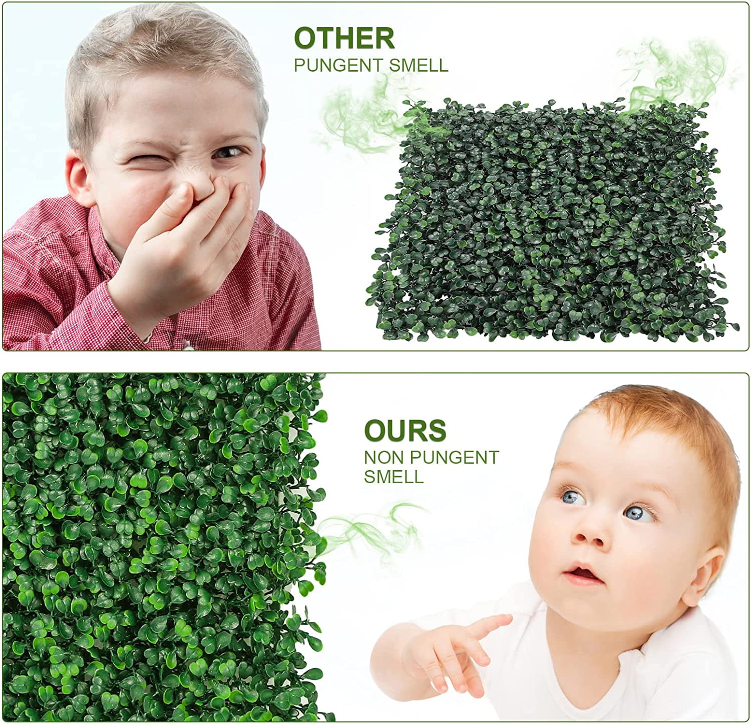 Oumilen 4-Layer Grass Wall Panels, 20"x 20"(10pcs) Artificial Green Wall Panel Backdrop Plastic Greenery Wall with 100 Zip Ties