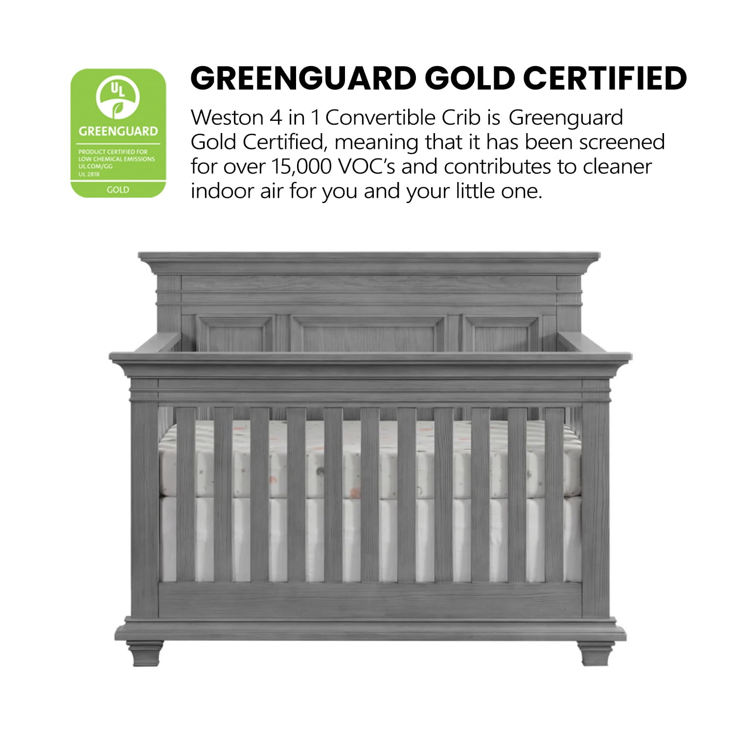 Oxford Baby Weston 4-in-1 Convertible Crib, Dusk Gray